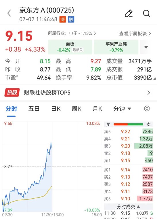 京东方，跌停拉到大涨4%